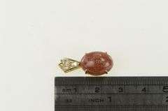 10K Yellow Gold Oval Goldstone Cabochon CZ Vintage Pendant