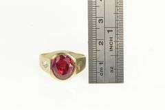 10K Yellow Gold Simulated Ruby Diamond Vintage Men's Ring