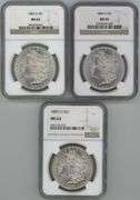 3 Diff. choice BU Morgan Silver Dollars in NGC MS63 holders