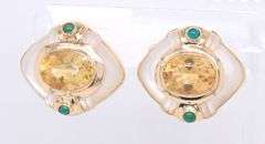 Incredible Yellow Gold Citrine, Emerald and Mop Earrings