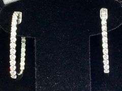 GORGEOUS 14K WHITE GOLD RECTANGULAR DIAMOND HOOP EARRINGS