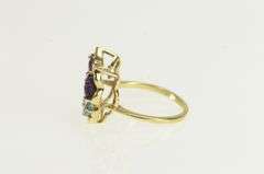 10K Yellow Gold Amethyst Blue Topaz Diamond Butterfly Heart Ring