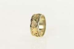 14K Yellow Gold 8.0mm Ornate Two Tone Wedding Band Ring