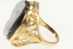 10K Yellow Gold Black White Onyx Stone Cameo Vintage Ring