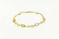 14K Yellow Gold Amethyst Citrine Topaz Peridot Chain Bracelet