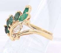 Charming Yellow Gold Marquise Emerald and Diamond Cluster Ring