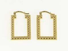 14K Yellow Gold 20mm Squared Checkered Pattern Hoop Earrings