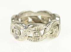 14K White Gold Art Deco 8.8mm Diamond Ornate Band Ring