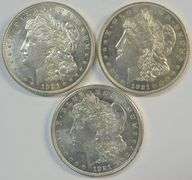 Lustrous-white trio of last year Morgan Silver Dollars from 1921 (P-D-S)