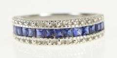 10K White Gold Princess Cut Sapphire Diamond Wedding Band Ring