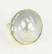 14K Yellow Gold Massive 26mm Mabe Pearl Statement Cocktail Ring