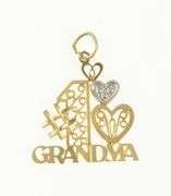14K Yellow Gold #1 Number One Grandma Heart Word Family Charm/Pendant