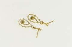 10K Yellow Gold Vintage Pearl Swirl Tear Drop Dangle Earrings