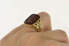 14K Yellow Gold Carved Greek Hermes Carnelian Ornate Ring