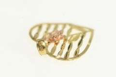 10K Yellow Gold Rose Flower Diamond Cut Striped Heart Charm/Pendant
