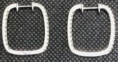 GORGEOUS 14K WHITE GOLD RECTANGULAR DIAMOND HOOP EARRINGS