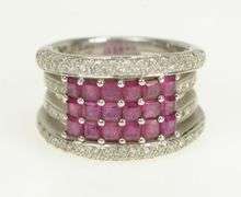 18K White Gold 2.50 Ctw Natural Ruby Diamond Cluster Layer Ring