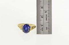 14K Yellow Gold Oval Syn. Sapphire CZ Accent Vintage Ring
