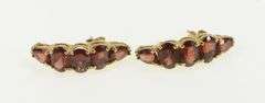 10K Yellow Gold Ornate Vintage Garnet Curved Bar Statement Earrings