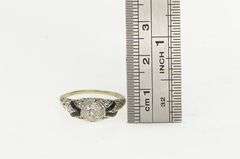 14K White Gold Art Deco Diamond Filigree Enamel Engagement Ring
