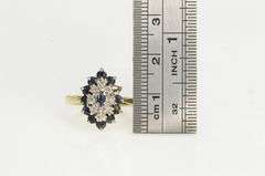 10K Yellow Gold Sapphire Diamond Halo Cluster Marquise Shaped Ring