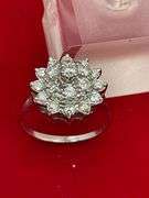 CERTIFIED 14K WHITE GOLD AND DIAMOND CLUSTER RING