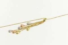 14K Yellow Gold Tri Tone Tear Drop Fringe Ball Chain Link Necklace