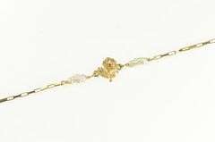 14K Yellow Gold Pearl Diamond Cut Rose Flower Chain Bracelet