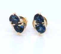 Gorgeous Yellow Gold Pear Sapphire Cluster Earrings