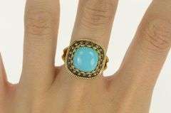 14K Yellow Gold Elaborate Turquoise Fancy Diamond Halo Ring