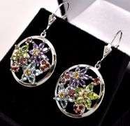 Multi-Gem Pendant and Earrings in Sterling Silver
