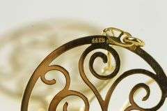 14K Yellow Gold Ornate Scroll Filigree Circle Dangle Earrings