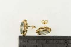 14K Yellow Gold Marquise Blue Topaz Vintage Curvy Stud Earrings