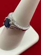 LADIES BRAND NEW 14K WHITE GOLD DIAMOND AND SAPPHIRE RING