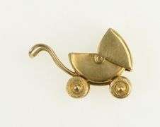 14K Yellow Gold Articulated Baby Carriage Pram Mother Charm/Pendant