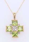 Gorgeous Yellow Gold Peridot and Diamond Cross Pendant on Chain