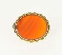 14K Yellow Gold Victorian Oval Ornate Carnelian Statement Pin/Brooch