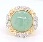 Charming Yellow Gold Green Jade and Diamond accent Ring