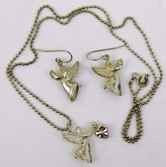 Vintage Sterling Christmas Angel Necklace & Earrings