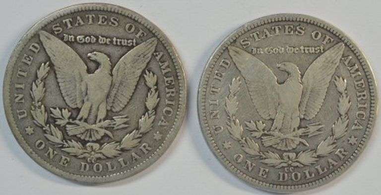 Pair of scarce 1890-CC Morgan Silver Dollars. Nice circs