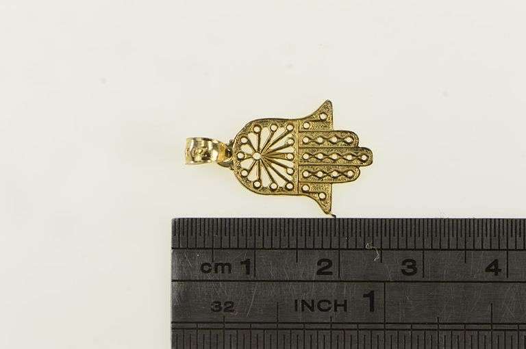 14K Yellow Gold Ornate Filigree Hamsa Protection Symbol Charm/Pendant