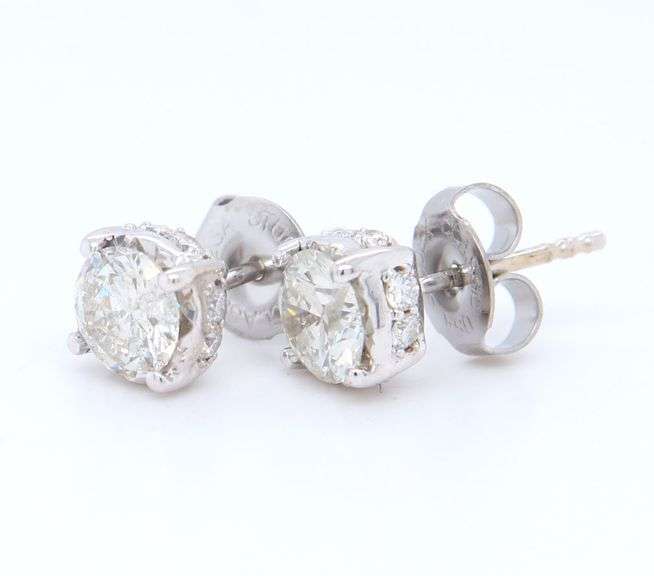 Brilliant White Gold 1.30ctw Diamond under Halo Stud Earrings