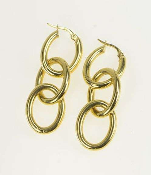 18K Yellow Gold Roberto Coin Oval Hoop Chain Dangle Earrings
