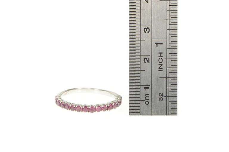 14K White Gold Natural Ruby Classic Stackable Wedding Band Ring