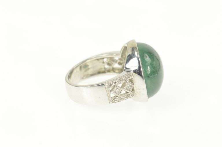 18K White Gold 17.48 Ctw Natural Green Tourmaline Diamond Ring