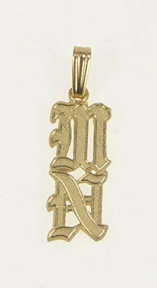 14K Yellow Gold M N Monogram Initial Letter Name Charm/Pendant