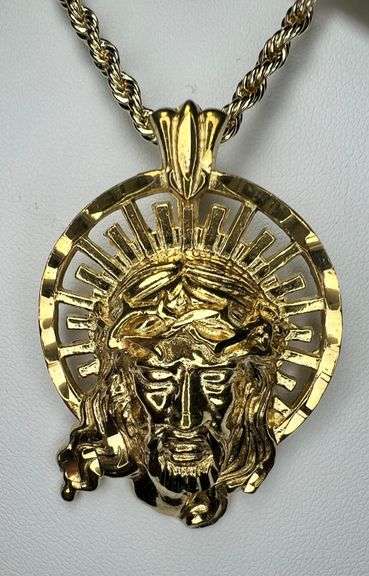 14 Kt Yellow Gold Plated 14.8 Gram Jesus Pendant Necklace