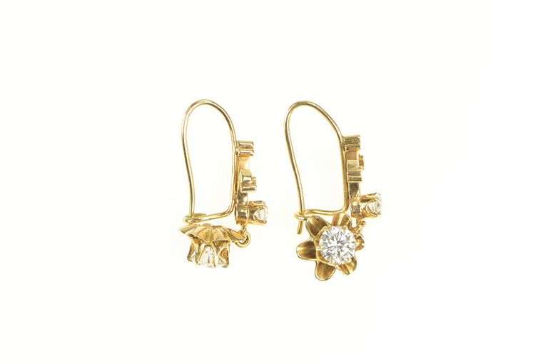 14K Yellow Gold 1.10 Ctw 1950's Diamond Gypsy Dangle Earrings