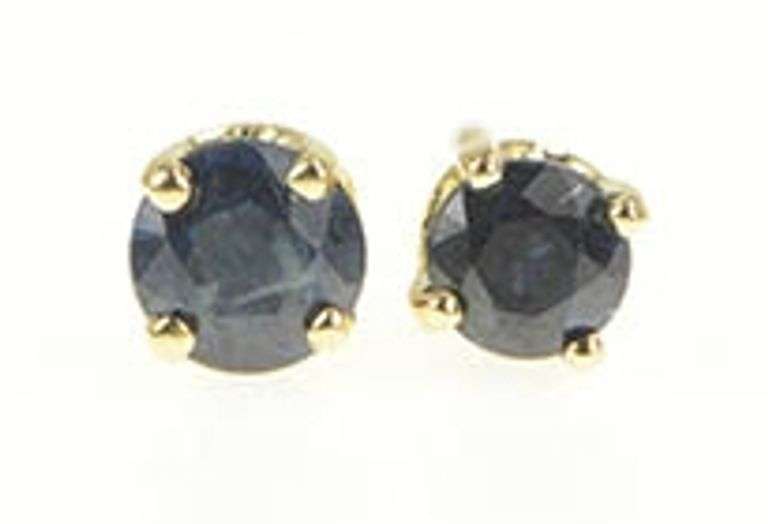 14K Yellow Gold Round Sapphire Solitaire Classic Stud Earrings