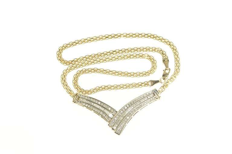 10K Yellow Gold 1.25 Ctw Baguette & Round Diamond Chevron Necklace